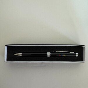Vtg LEEDS eBay Logo Black Twist Ballpoint Pen Silver Clip Decorative Design 5.5"